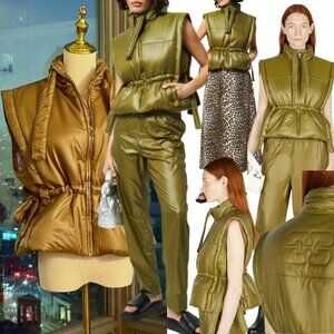 🆕 GANNI 🧿 NWOT Padded Sleeveless Jacket, Khaki Green - Sz S / M